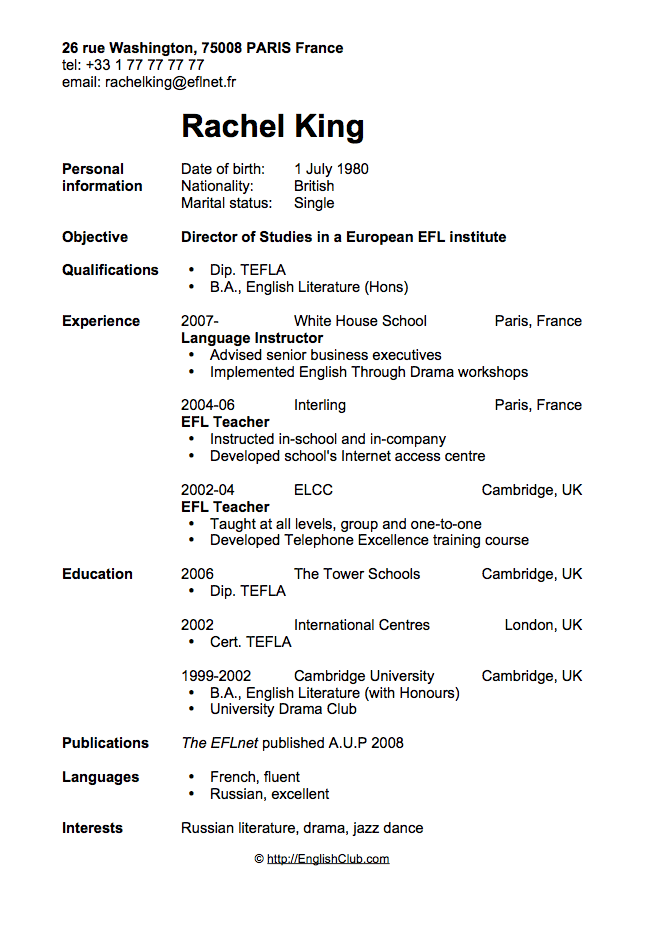 CV/resume - Director of Studies